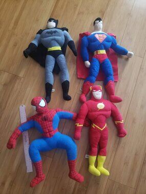 Superhero Plush Set of 4 16 inch figures Batman, Superman, Spiderman, Flash